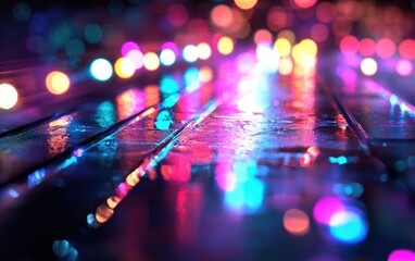 Fototapeta premium Bright concert stage lights cast a purple disco blur across the night's celebration