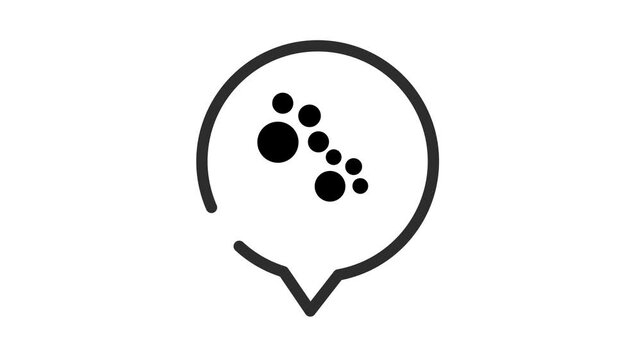 Dog paw prints locator icon animation. Animal tracking symbol. Alpha channel. Find pet location video element.
