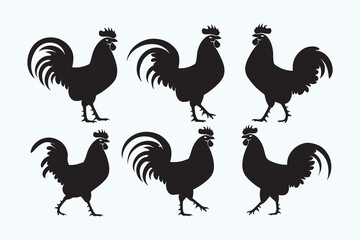 Minimalist Rooster Silhouette Vector Set – Black Rooster Clipart for Logos & Design