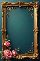 Ornate gold scroll frame with delicate floral patterns and curved lines , baroque, metalwork, gold