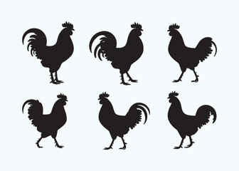Minimalist Rooster Silhouette Vector Set – Black Rooster Clipart for Logos & Design