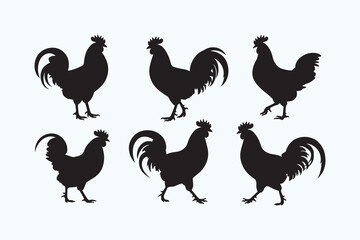 Minimalist Rooster Silhouette Vector Set – Black Rooster Clipart for Logos & Design