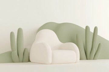 Minimalist armchair in a desert-themed scene