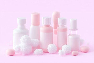 Pastel Pink Medicine Bottles and Cotton Balls