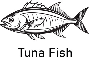 Black and White Tuna Fish Vector Illustration
