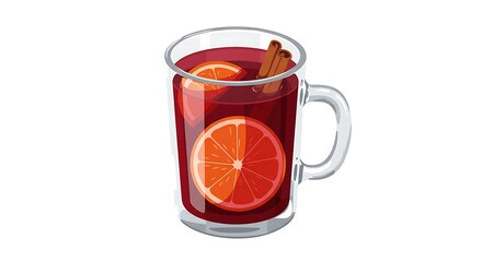 Mulled Wine in Glass Mug with Orange Slices and Cinnamon Sticks