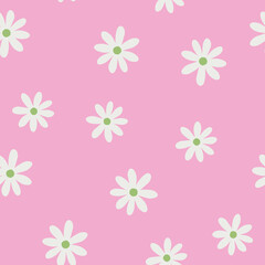 Floral Daisies Vector Seamless Pattern on Pink Background