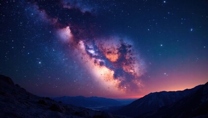 Fototapeta premium Panorama of Milky Way with Twinkling Stars and Nebulae, stars, starry, space dust