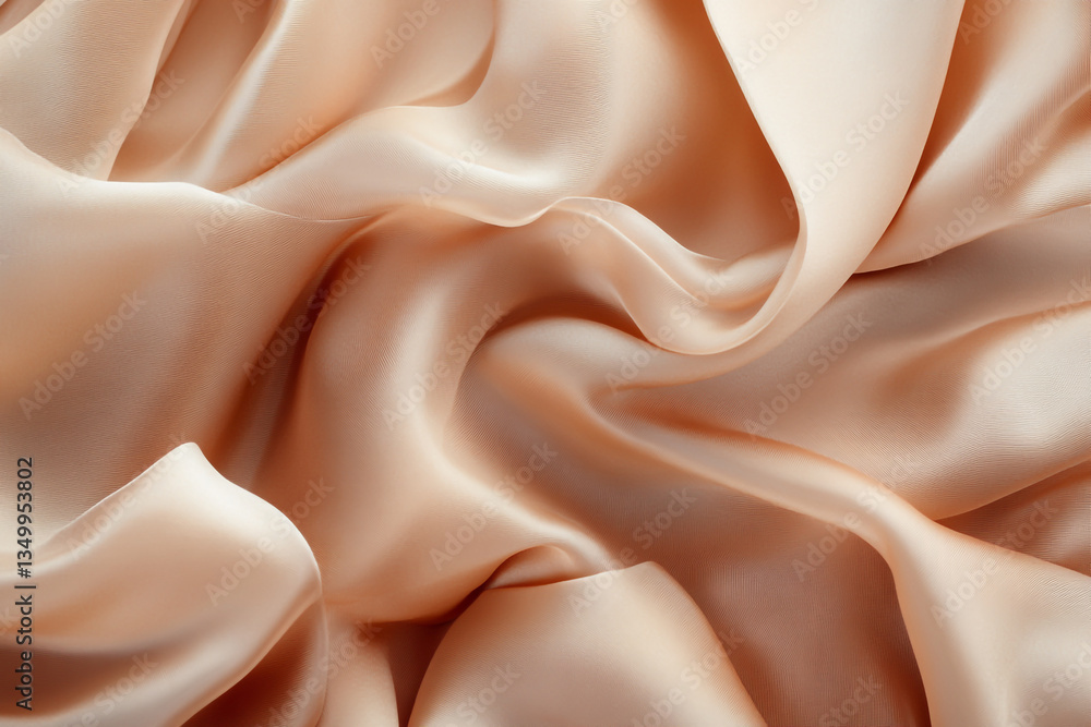 Poster close up shot of flowing peach colored fabric with soft folds and elegant draping texture design