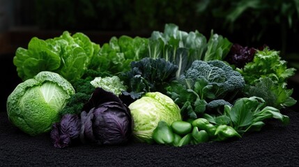 Fresh, Vibrant Selection of Green and Purple Leafy Vegetables