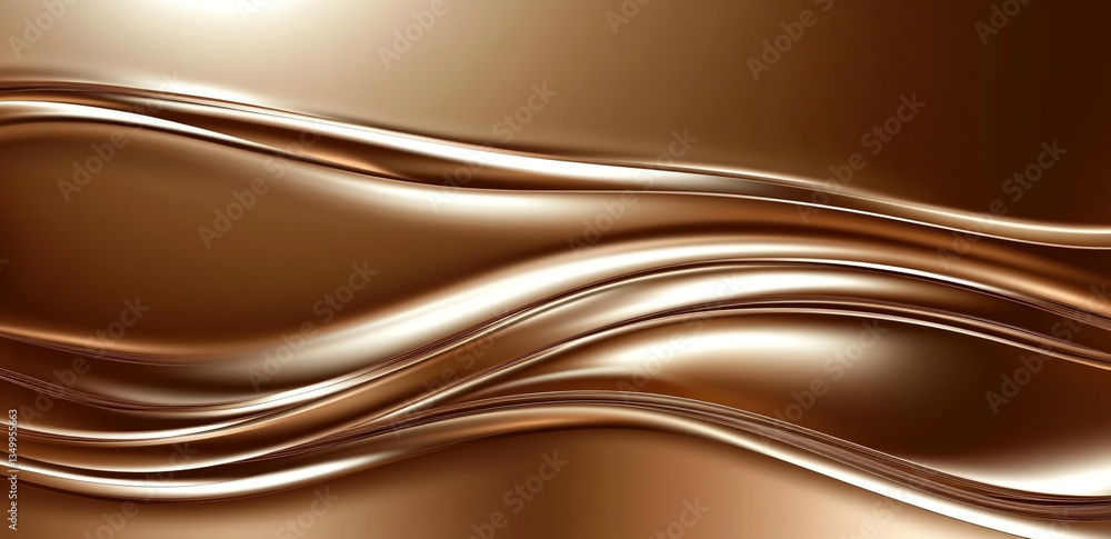 Poster a close up of flowing chocolate waves with light reflecting off the smooth surface in a brown backgr
