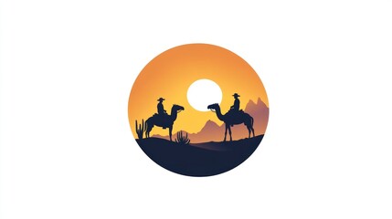 Desert Sunset Camel Riders Silhouette