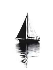 Fototapeta premium Monochrome Sailboat Reflection: Tranquil Nautical Journey on Calm Waters