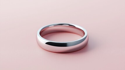 Simple, elegant silver band ring. Pink background. Perfect for engagement or wedding