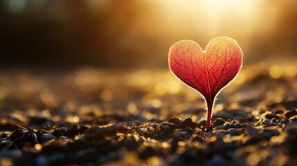 Obraz premium Heart-shaped sprout standing in sunlight.