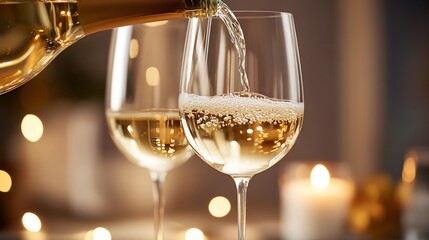 White wine pouring, romantic dinner, candlelight, celebration (1)