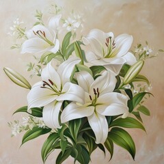 A white lily bouquet blossoms with floral beauty