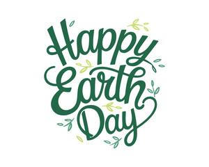 Fototapeta premium Happy Earth Day hand lettering logo decorated by leaves. Earth Day 2020 typography logo. Earth Day environmental and eco activism vector concept.