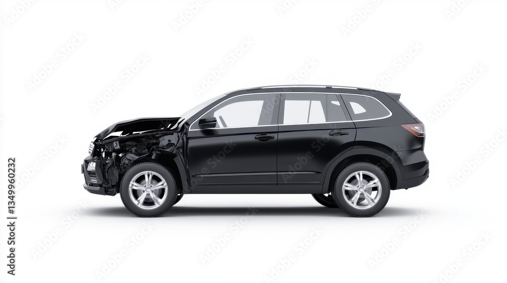 Aufkleber black suv with damaged front end highlighting vehicle collision in studio setting for automobile ind