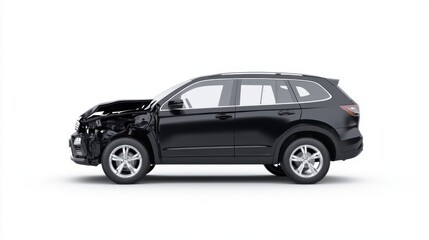 Obraz premium Black SUV with Damaged Front End Highlighting Vehicle Collision in Studio Setting for Automobile Industry Use