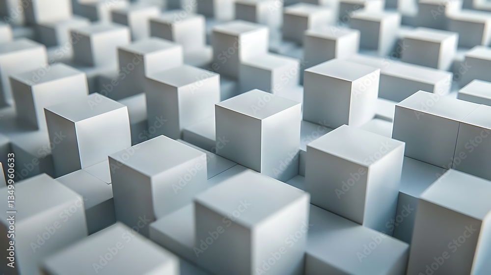 Poster abstract background featuring 3d geometric cubes of varying heights in white or light grey. creates 