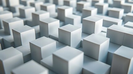 Abstract background featuring 3D geometric cubes of varying heights in white or light grey. Creates a clean, structured, modern pattern with depth and shadow.

