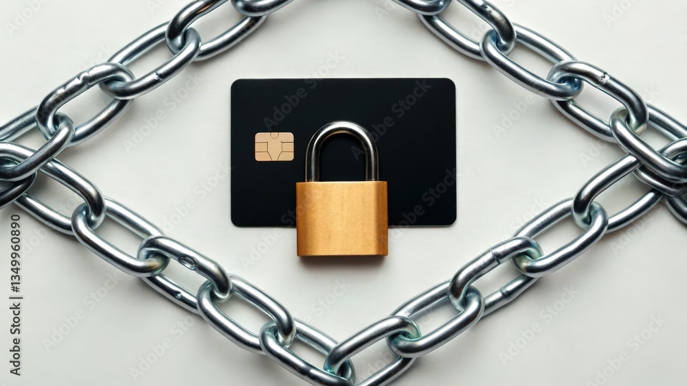 Aufkleber a digital concept of a credit card enveloped in chains, symbolizing security and technology.