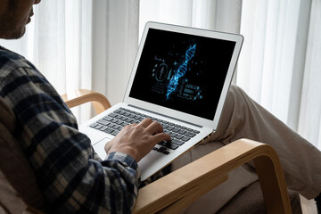Medical science technology and futuristic healthcare virtual computer software analyze human health...