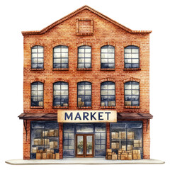 Obraz premium PNG Brick classic warehouse building architecture illustration market.