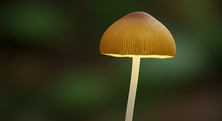  A hallucinogenic mushroom with a golden-brown cap and thin white stem.