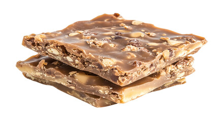 Artisan Caramel Chocolate Delight: A delightful close-up captures two exquisite pieces of caramel chocolate, featuring a rich combination of textures and flavors, promising a sweet indulgence.