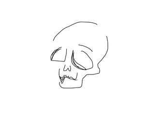 simple line art illustration of a skull, symbolizing danger, rock culture, and ghostly themes.