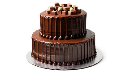 A beautiful and the chocolate color cake on the white background 