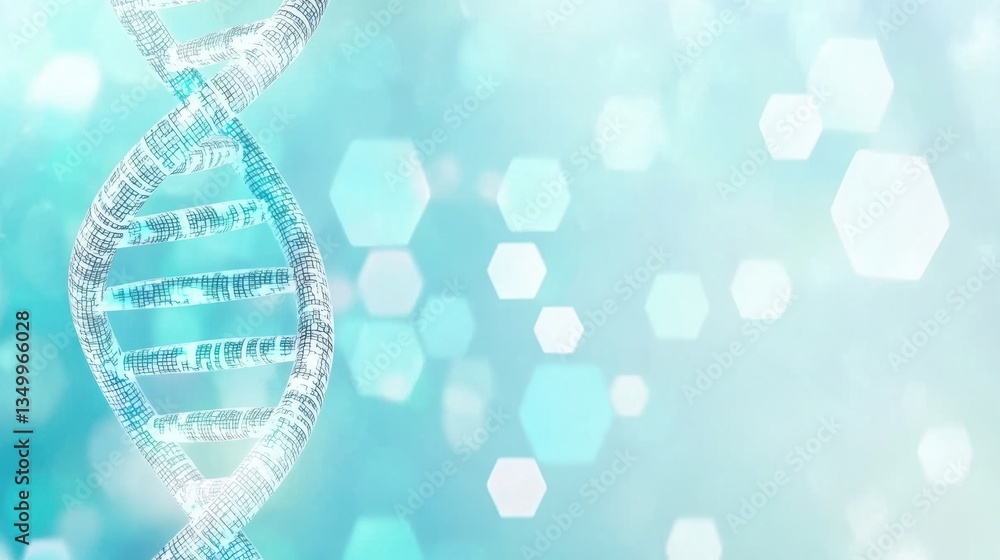 Leinwandbilder Futuristic abstract medical background with glowing biometric data, DNA strands, and holographic health analytics, soft blue and cyan tones, high-tech digital interface with hexagonal patterns