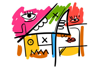 abstract illustration featuring colorful eyes in a decorative artistic style.