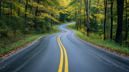 Obraz premium Road, winding and fork highway isolated on transparent background. Journey two lane curve asphalt pathway going into the distance. Route direction and navigation signs for map, Realistic 3d vector set