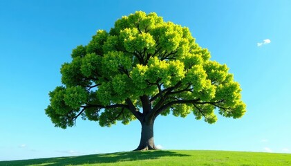 Fototapeta premium A tree's majestic form against a clear blue sky, foliage, majestic