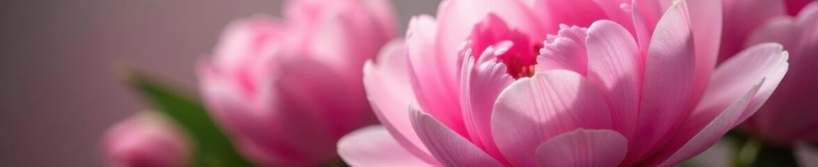 Soft pink peony petals gently unfurl in a lush bouquet , floral arrangement, elegance