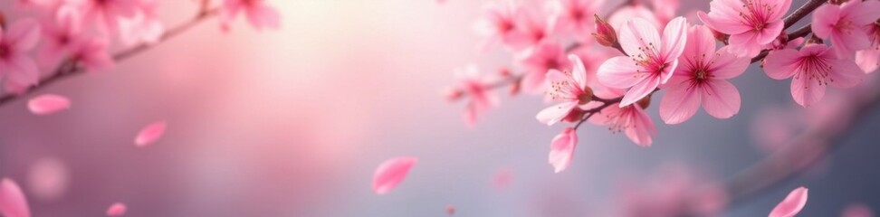 Fototapeta premium Soft pink sakura petals gently fall on a serene background, bloom, nature, soft