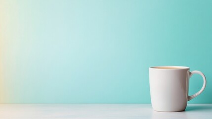 Obraz premium White mug of coffee sits on surface with teal background, simple, serene