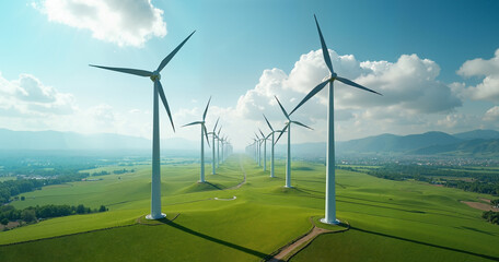 Wind Turbine Farm Green Rolling Hills