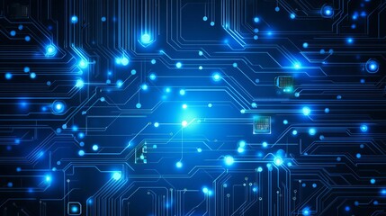 Obraz premium Abstract Blue Connected Network: Futuristic Technology & Digital Connectivity