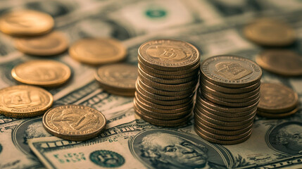 Money cash icons with coins stacks and bills