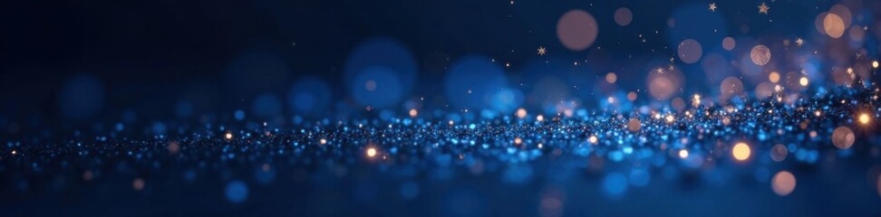 Sparkling silver starfield with glittering confetti on dark blue background, confetti, festive atmosphere, night sky