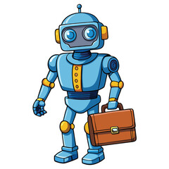A blue robot carrying a briefcase