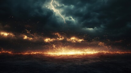 Wrath of the Elements: Witness the raw, untamed power of nature as a tempestuous storm unleashes its fury, with jagged lightning illuminating a sky filled with ominous clouds.