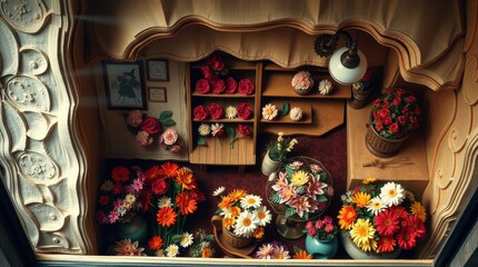 Showcases with flowers.