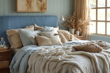 Serene Bedroom Haven: Cozy Knit Blankets and Soft Pillows