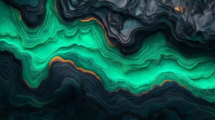 Obraz premium Abstract representation of layered geological formations with vibrant green hues