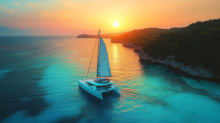 Concept of tranquility and serenity, as the boat glides through the water